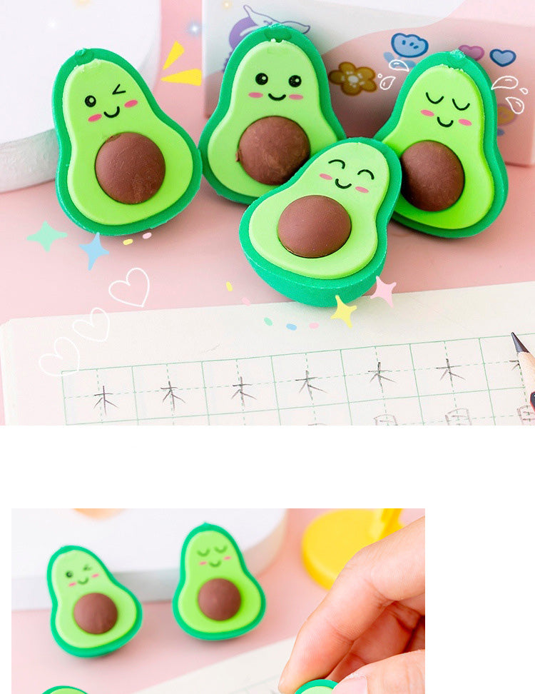 NEW Cute Kawaii Avocado Rubber Erasers Novelty Fruit Pencil Eraser for Student School Correction Supplies Kids Gift Promotional