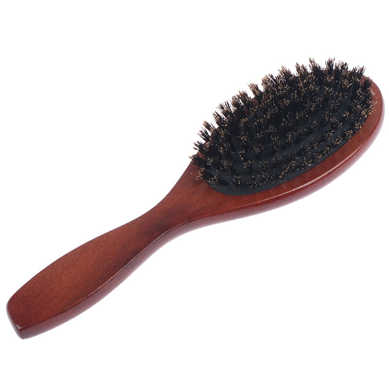 Natural Boar Bristle Hair Brush For Women Men Kid Soft Bristles Brush Hair Comb Restore Shine Texture Wooden Handle Hairbrush Dark Brown
