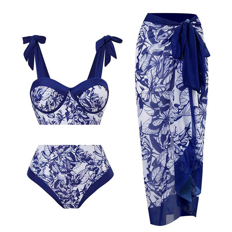 New 2-Piece Women Bikini Set Push Up Floral Printed Ruffle Bikini Strappy Bandage Swimwear Brazilian Biquini Bathing Suit QJY84B4