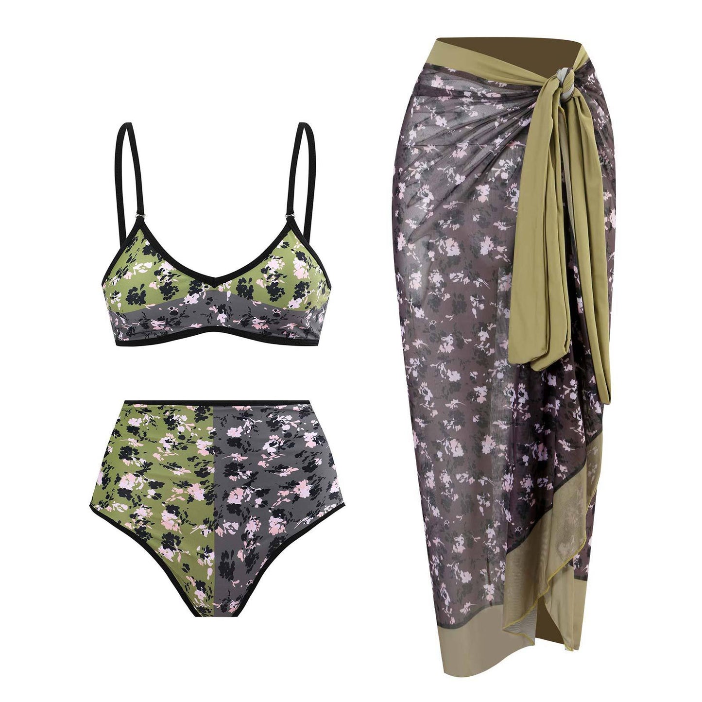 New 2-Piece Women Bikini Set Push Up Floral Printed Ruffle Bikinis Strappy Bandage Swimwear Brazilian Biquini Bathing Suit QJY106G3