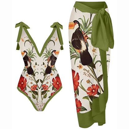 New 2-Piece Women Bikini Set Push Up Floral Printed Ruffle Bikinis Strappy Bandage Swimwear Brazilian Biquini Bathing Suit QJY16G2