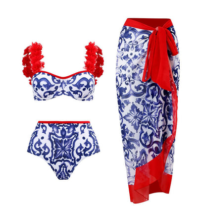 New 2Piece Women Bikini Set Push Up Floral Printed Ruffle Bikinis Strappy Bandage Swimwear Brazilian Biquini Bathing Suit