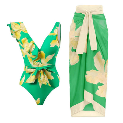 New 2Piece Women Bikini Set Push Up Floral Printed Ruffle Bikinis Strappy Bandage Swimwear Brazilian Biquini Bathing Suit QJY99G5