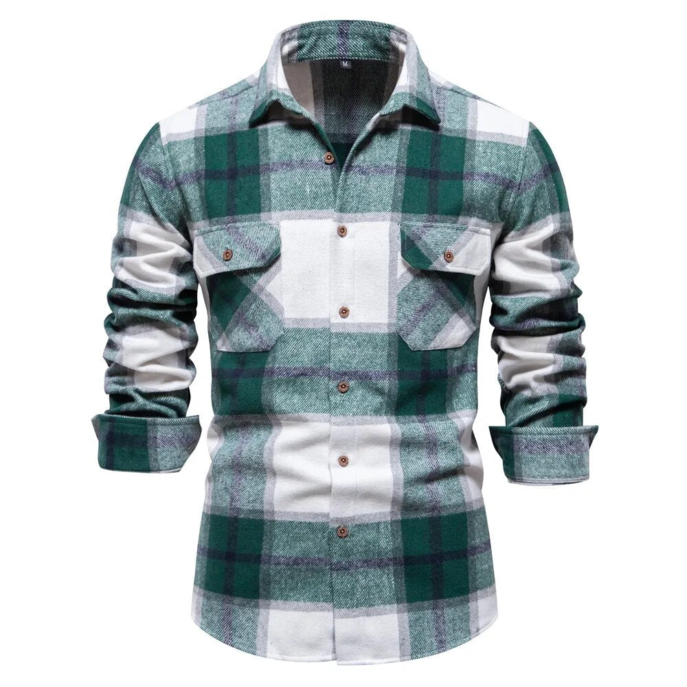 New Autumn and Winter Thicken Plaid Shirt for Men Over Jacket Men Casual Classic Double Pockets Mens Shirts