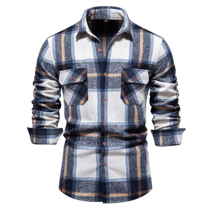 New Autumn and Winter Thicken Plaid Shirt for Men Over Jacket Men Casual Classic Double Pockets Mens Shirts