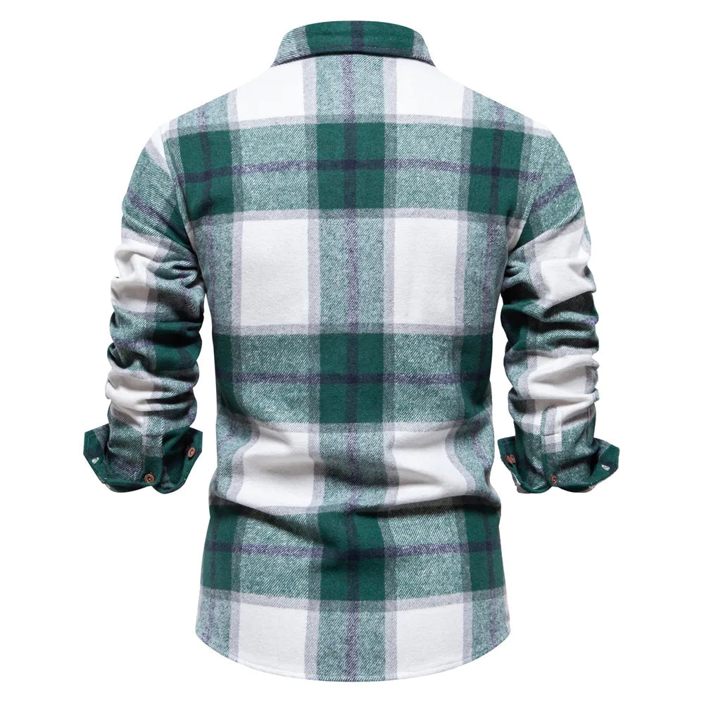 New Autumn and Winter Thicken Plaid Shirt for Men Over Jacket Men Casual Classic Double Pockets Mens Shirts