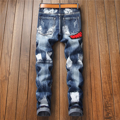 New Fashion AUTUMN Spring Hole Jeans Men's Ripped Skinny Biker Destroyed Denim Trousers