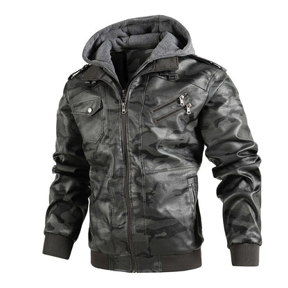 New Men Leather Jackets PU Hooded Jackets Coats Mens Autumn Winter Motorcycle Biker Faux Leather Jackets Male European Size Black01