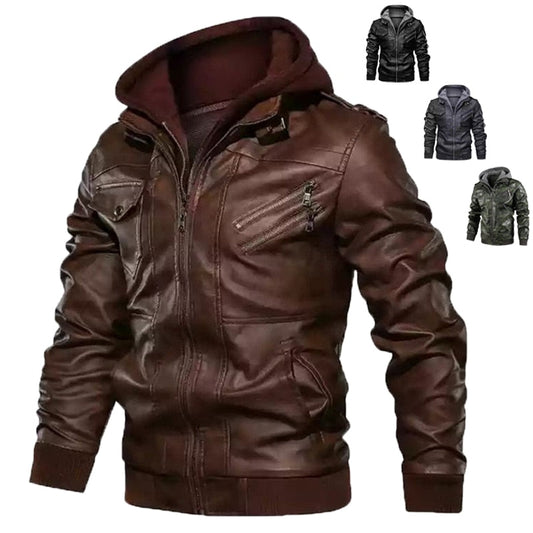 New Men Leather Jackets PU Hooded Jackets Coats Mens Autumn Winter Motorcycle Biker Faux Leather Jackets Male European Size