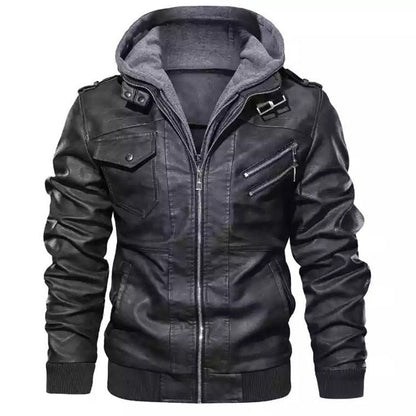 New Men Leather Jackets PU Hooded Jackets Coats Mens Autumn Winter Motorcycle Biker Faux Leather Jackets Male European Size