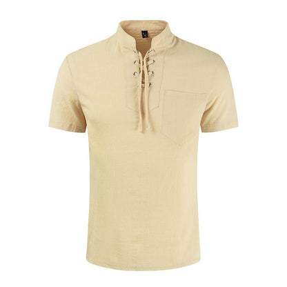 New Mens Summer Casual Shirt Short Sleeve Cotton Linen Shirts Men Loose Collarless Shirt Light Wight Clothing Chemise Homme Khaki Linen Blouses