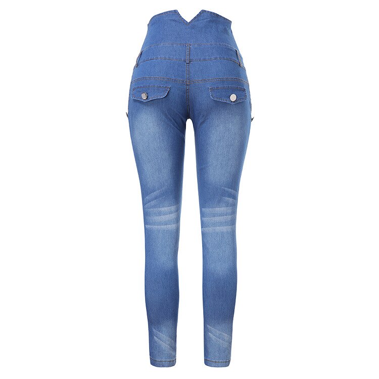 New Plus Size Stretch Jeans Women Hole Denim High Waist Jeans Buttons Female Pant Slim Elastic Blue Skinny Pencil Pant