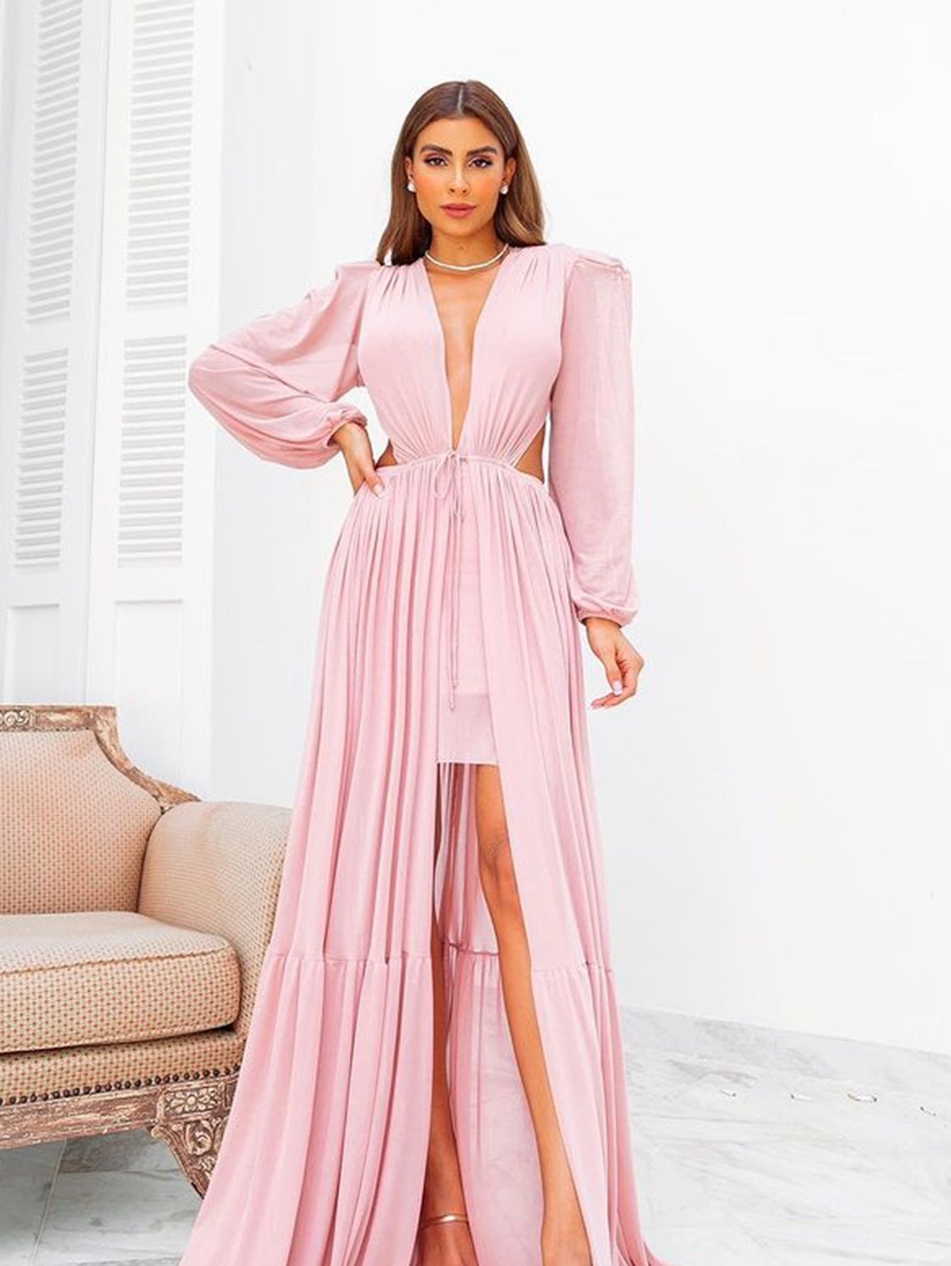 New Sexy Ruffle Long Sleeve Beach Cover Ups Swimsuit Solid Color Women`s Swimwear 2023 Female Bathing Suit Beachwear Mujer Dress Just Cover Up One Size-22