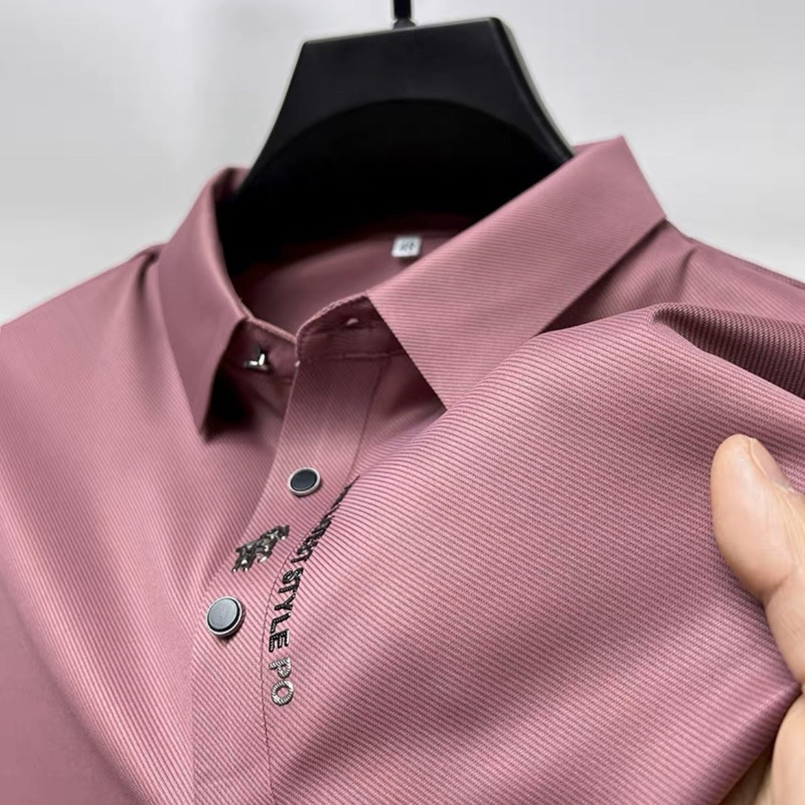 New Silky Embroidery Polo T Shirt for Men Summer Lapel Button T-shirts Fashion Short Sleeve Business Casual Men's Clothing Red China