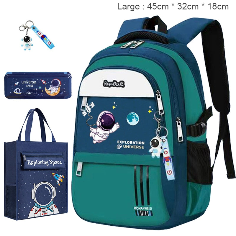 New Waterproof Children's Backpack Boys Girls Primary Schoolbag Large-Capacity Orthopedic Bookbag Kids Backpack Mochila Infantil Green Large