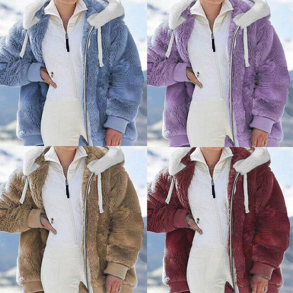 New Winter Plush Hooded Sweater Zipper Autumn Loose Winter And Zipper Women Women's Coat Hooded Warm Outwear L6c6