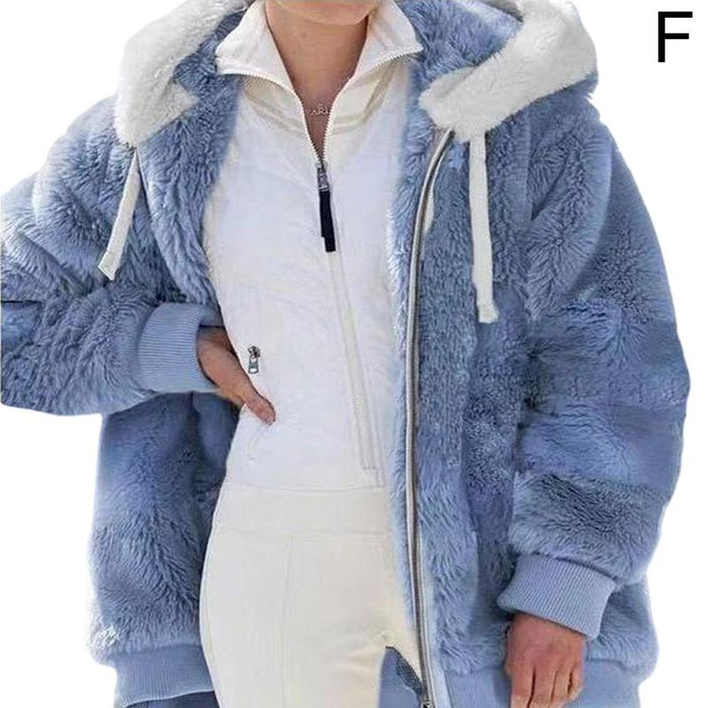 New Winter Plush Hooded Sweater Zipper Autumn Loose Winter And Zipper Women Women's Coat Hooded Warm Outwear L6c6 Blue China