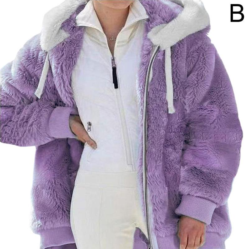 New Winter Plush Hooded Sweater Zipper Autumn Loose Winter And Zipper Women Women's Coat Hooded Warm Outwear L6c6 Purple China