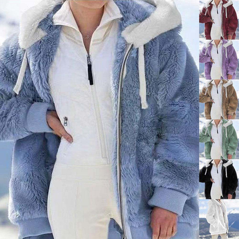 New Winter Plush Hooded Sweater Zipper Autumn Loose Winter And Zipper Women Women's Coat Hooded Warm Outwear L6c6