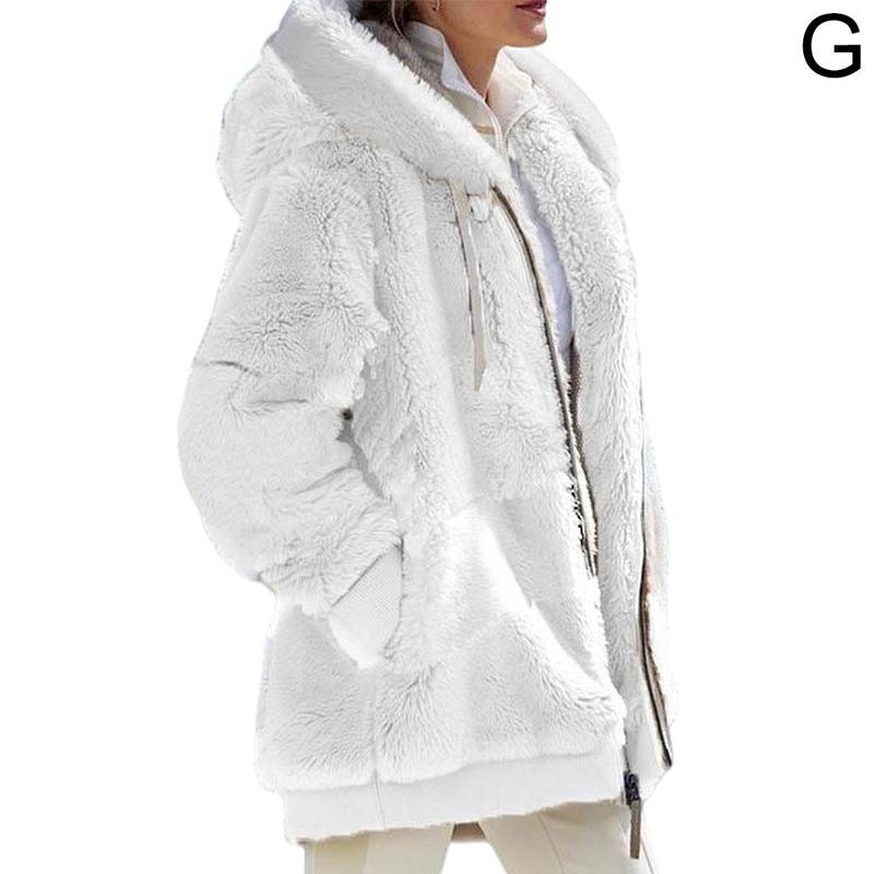 New Winter Plush Hooded Sweater Zipper Autumn Loose Winter And Zipper Women Women's Coat Hooded Warm Outwear L6c6 White China