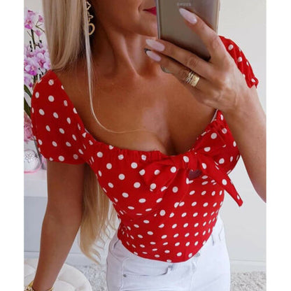 New Women Fashion Shirt Blusas Short Sleeve O Neck Polka Dot Women casual T-Shirt Tops Summer Hot Sale