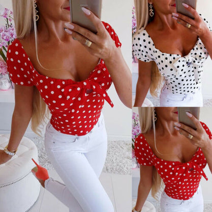 New Women Fashion Shirt Blusas Short Sleeve O Neck Polka Dot Women casual T-Shirt Tops Summer Hot Sale