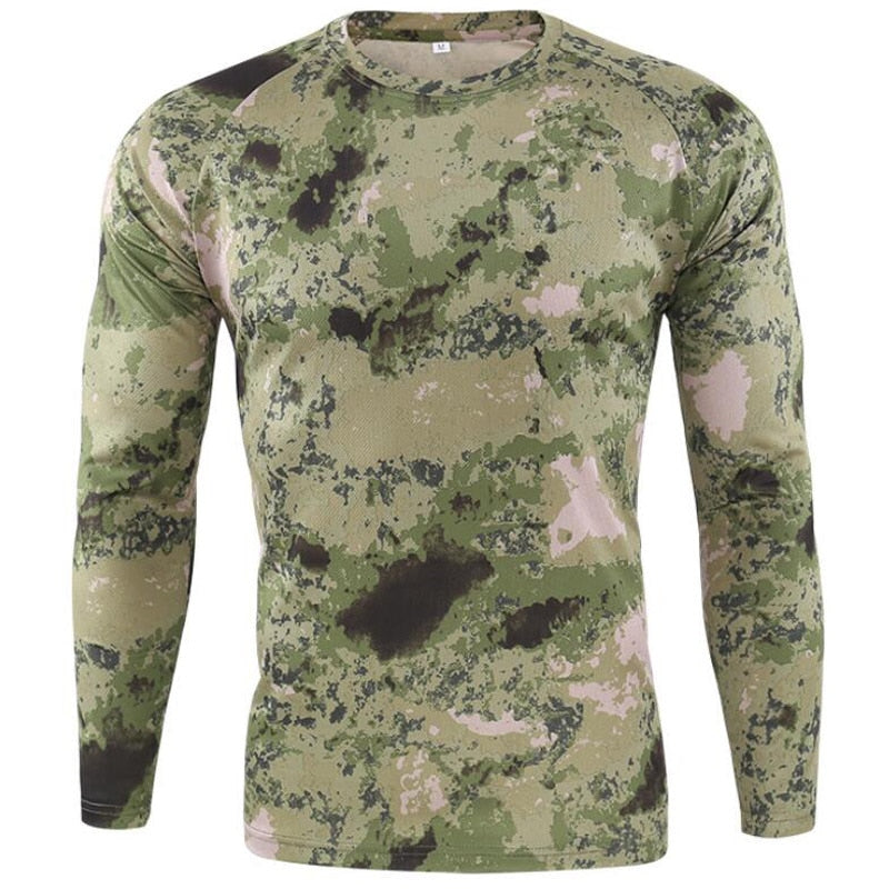 Outdoor Hunting Tactical T Shirts Combat Military Hunting T-shirt Breathable Quick Dry Army Camo Fishing Hiking Camping Tee Tops ruins green