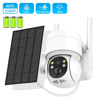 Outdoor Solar Cam with Wifi, 1080P HD, PIR Human Detection, Rechargeable Battery & Panel