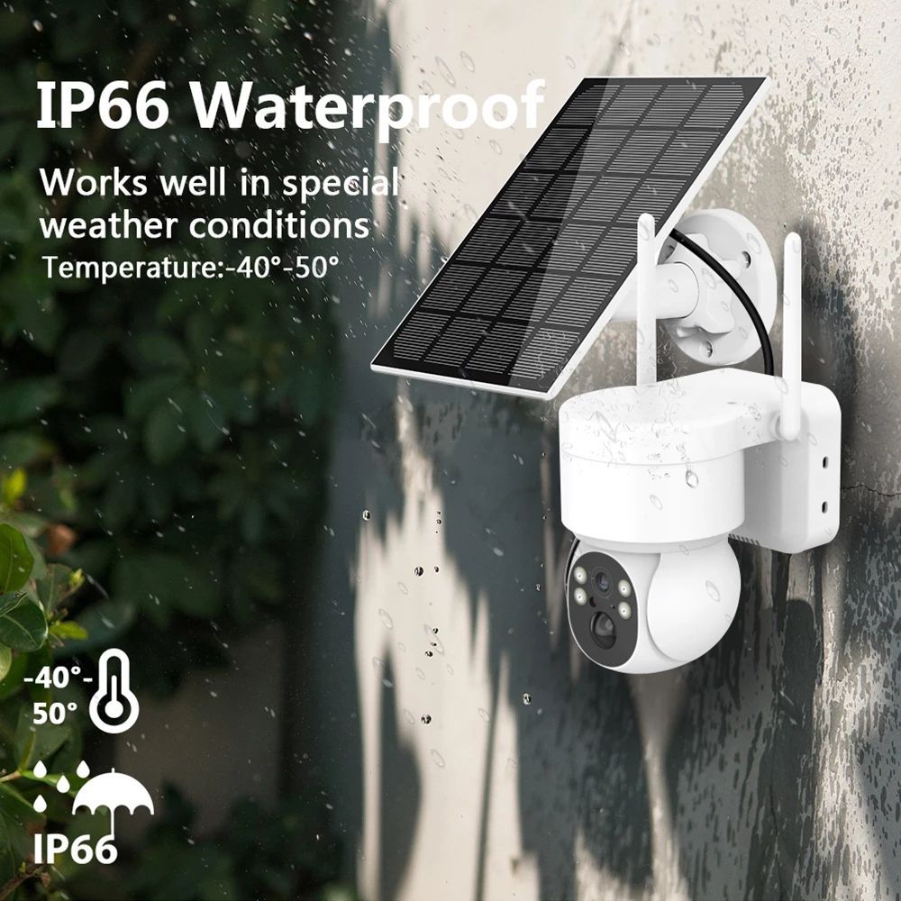 Outdoor Solar Camera with Wifi, PIR Human Detection, and Rechargeable Battery - 4MP Wireless Surveillance IP Camera with Solar Panel