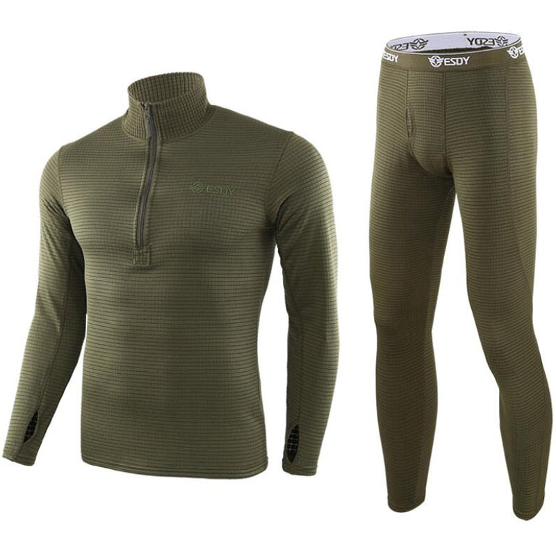 Outdoor Thermal Underwear Set Long Sleeve Tops Pants Hunting Underwear Army Tactical Gear Hiking Military Camping Warm Clothes 154green