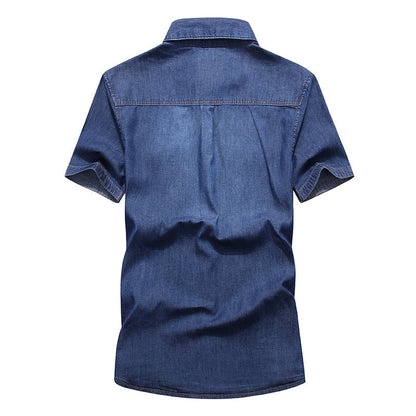 Oversize 100% Cotton Denim Blue Shirts For Men's Short Sleeves Summer Design Style Fashion Casual Clothing