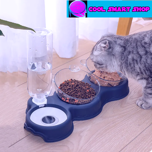 Pet Cat Bowl Automatic Feeder 3-in-1 Dog Cat Food Bowl With Water Fountain Double Bowl Drinking Raised Stand Dish Bowls For Cats