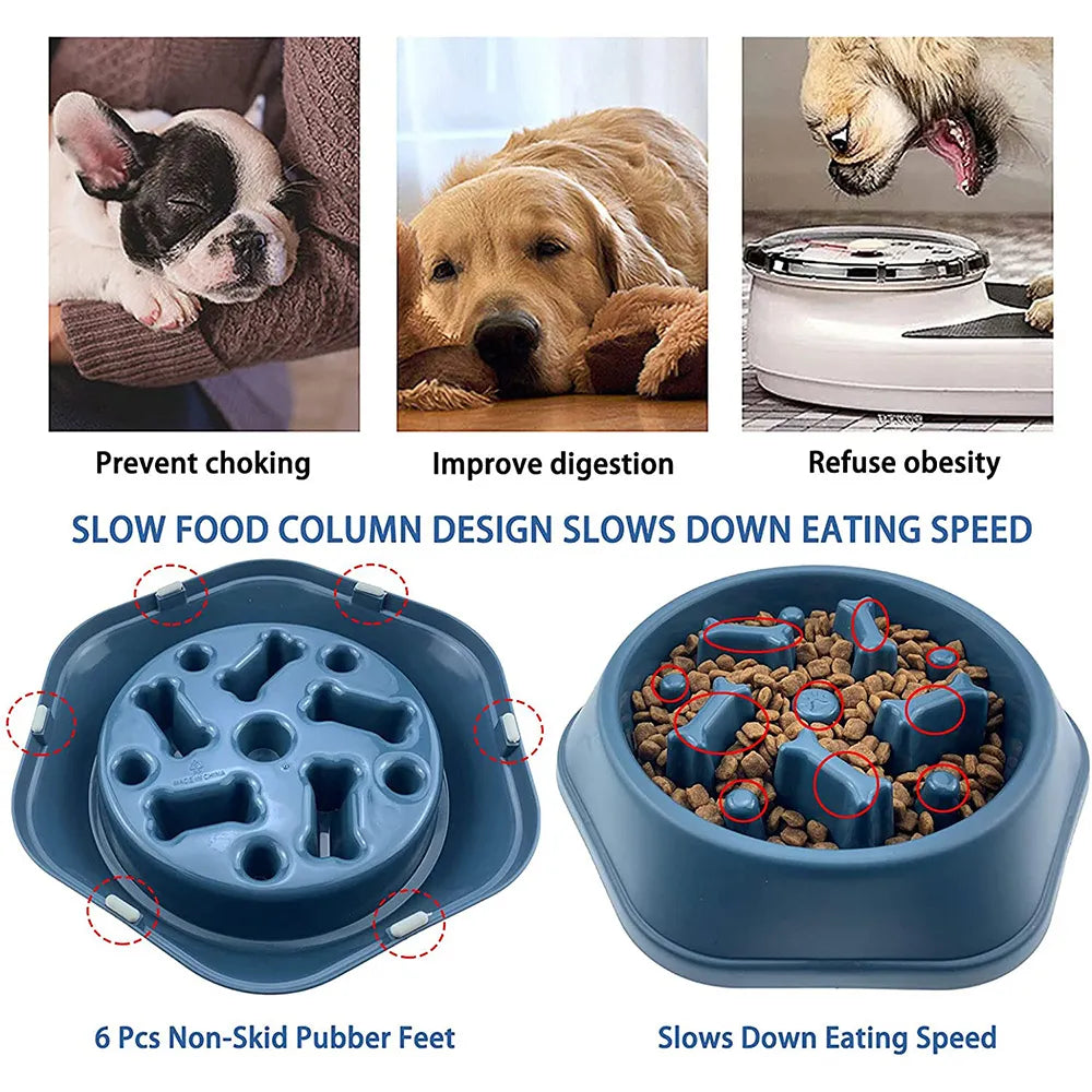 Pet Dog Bowl Dog Slow Feeder Bowl Puppy Cat Slow Eating Dish Bowl Anti-Gulping Food Plate Feeding Dog Cat Food Bowl Pet Supplies