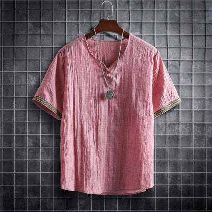 Plus Size Summer Men's Shirts Plain Color Fashion Men Short Sleeve Hawaii Short Sleeve Shirt Light Weight Clothing Pink Blouse for Men