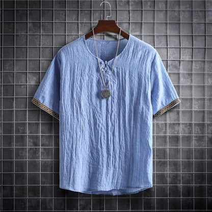 Plus Size Summer Men's Shirts Plain Color Fashion Men Short Sleeve Hawaii Short Sleeve Shirt Light Weight Clothing Sky Blue Blouse Men