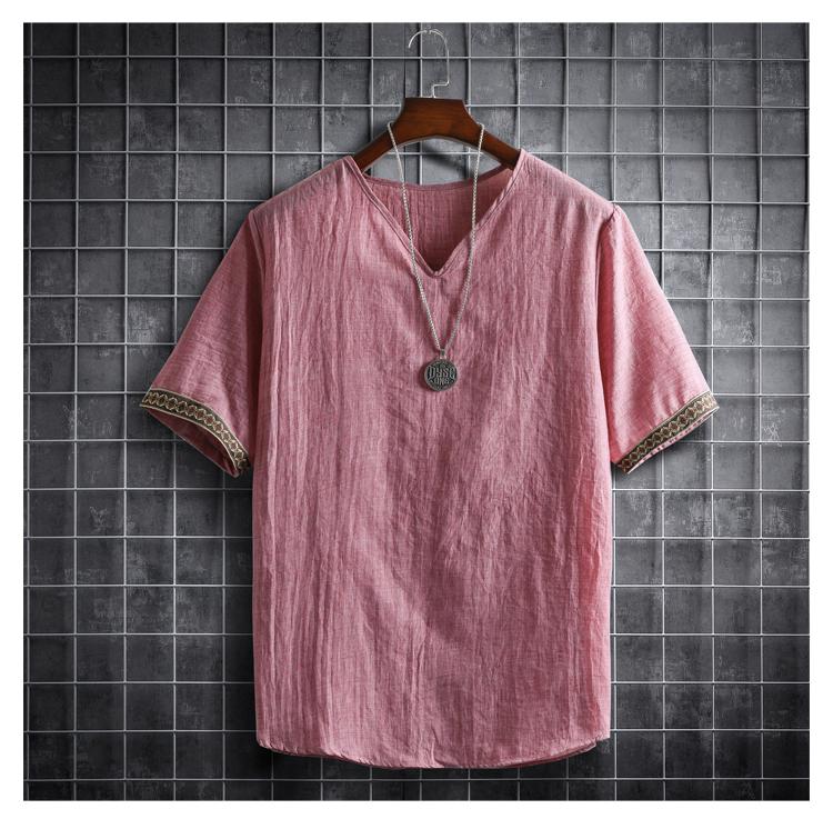 Plus Size Summer Men's Shirts Plain Color Fashion Men Short Sleeve Hawaii Short Sleeve Shirt Light Weight Clothing Pink Shirts Male