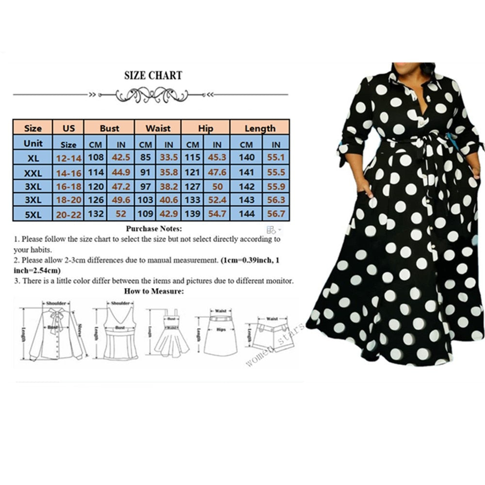 Plus Size Women's Clothing Dresses Dot Printed with Pockets Slashes Fashion Maxi Dress Hot Sale