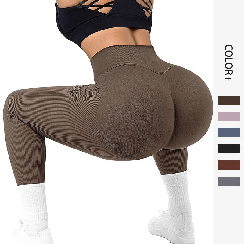 Push Up Leggings Women's Yoga Pants Ribbed Seamless Leggings GYM High Waist Pants Hip Lift Tights Sports Leggings For Women