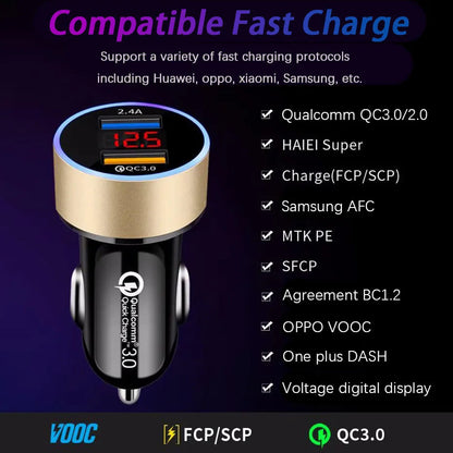 High Quality 3.1A Dual USB Car Charger 2 Port LCD Display Voltmeter 12-24V Cigarette Lighter Socket Car Charger Adapter