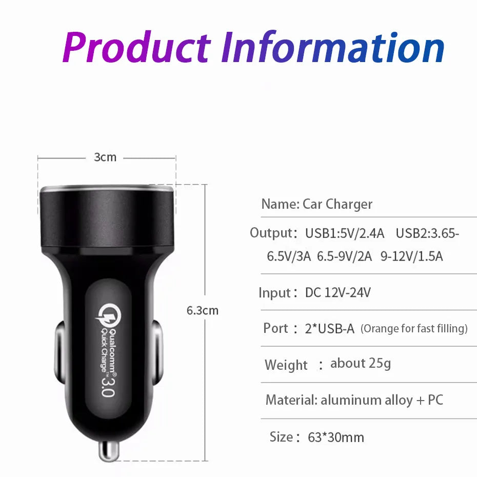 High Quality 3.1A Dual USB Car Charger 2 Port LCD Display Voltmeter 12-24V Cigarette Lighter Socket Car Charger Adapter