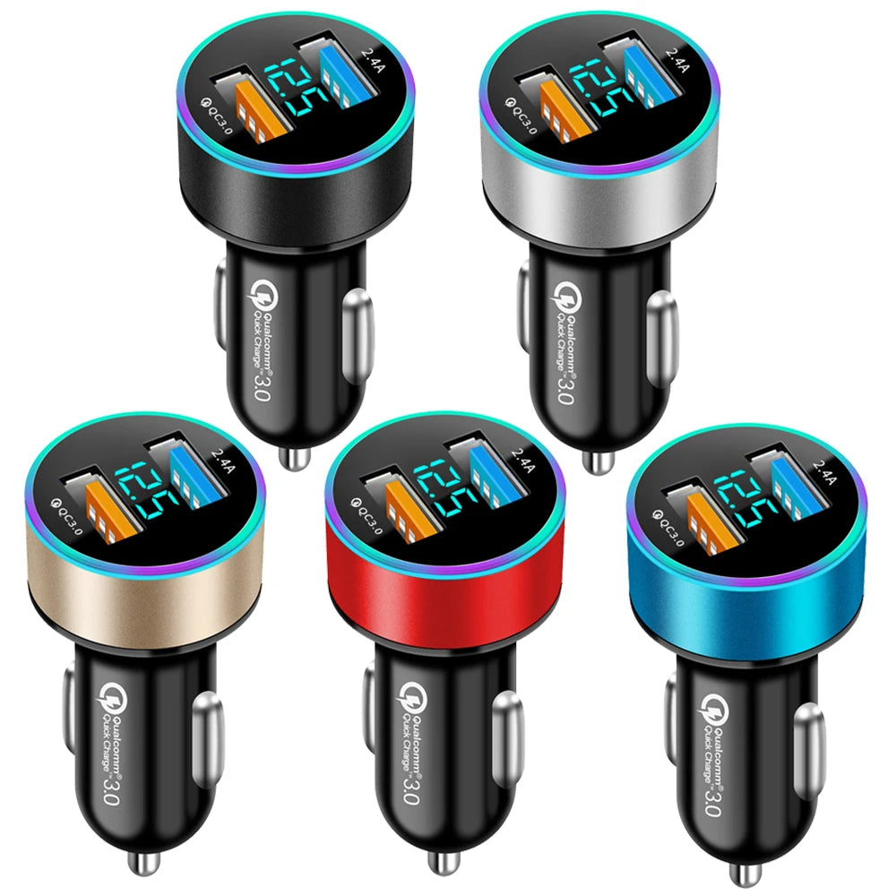 High Quality 3.1A Dual USB Car Charger 2 Port LCD Display Voltmeter 12-24V Cigarette Lighter Socket Car Charger Adapter