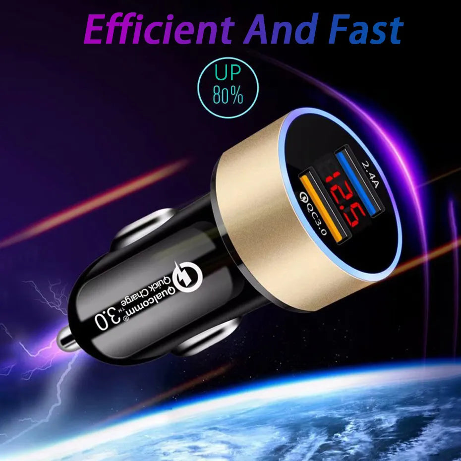 High Quality 3.1A Dual USB Car Charger 2 Port LCD Display Voltmeter 12-24V Cigarette Lighter Socket Car Charger Adapter