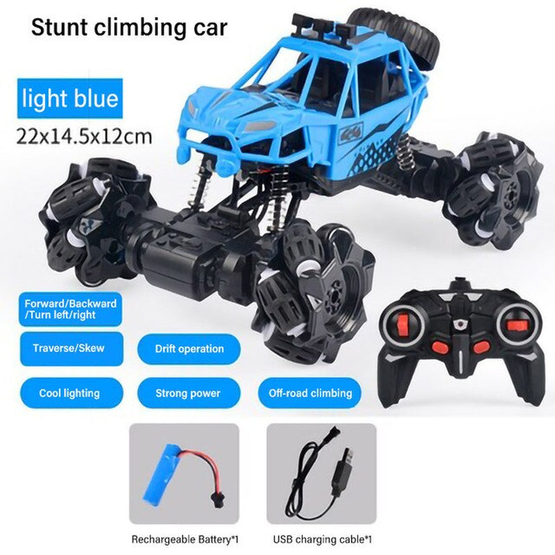 RC Car 4WD Radio Control Stunt Car Twisting Vehicle Drift RC Toys 360 Degree Rotating with with LED Light Off-Road for Kid Blue Upgraded