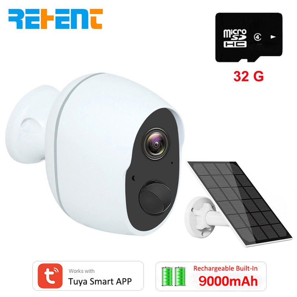 REHENT 3MP 9000mAh Battery WIFI Surveillance Camera Tuya Smart Home Outdoor Security Protection Wireless CCTV Camera Solar Panel Solar Camera 32G