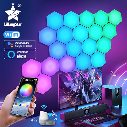 RGB WIFI LED Hexagon Light Indoor Wall Light APP Remote Control Night Light Computer Game Room Bedroom Bedside Decoration