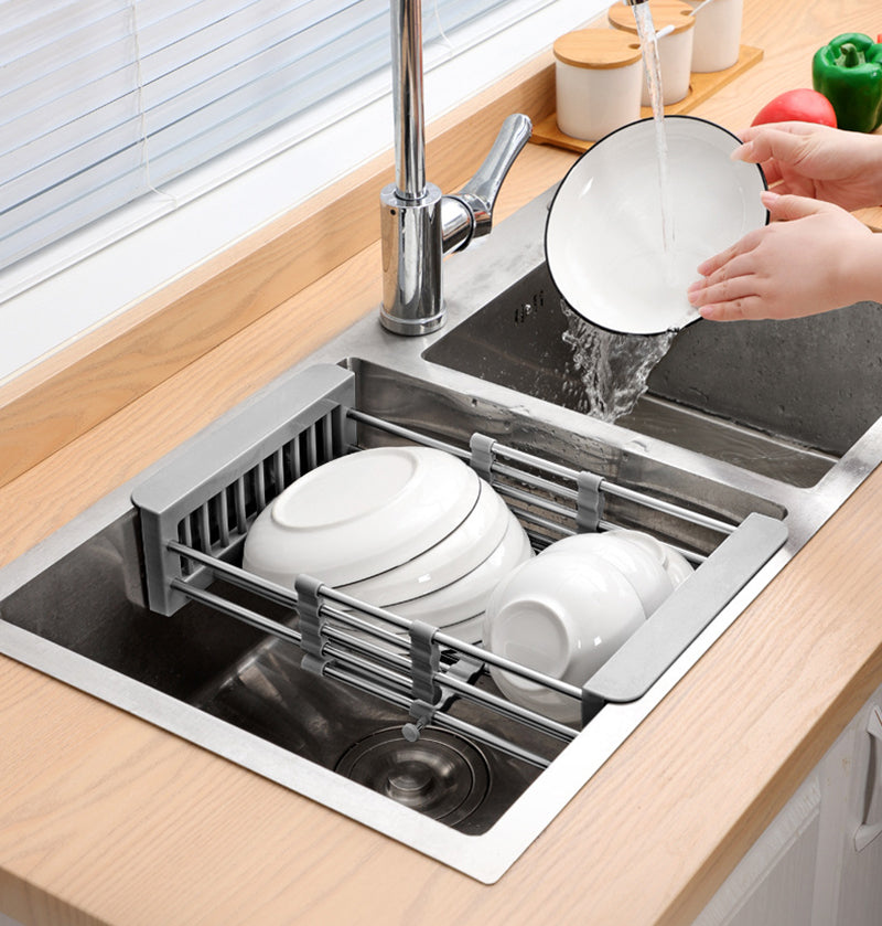 Retractable Stainless Steel Sink Drain Dish Rack Sponge Rag Shelf Tableware Dish Drying Storage Basket Drainer Kitchen Organizer