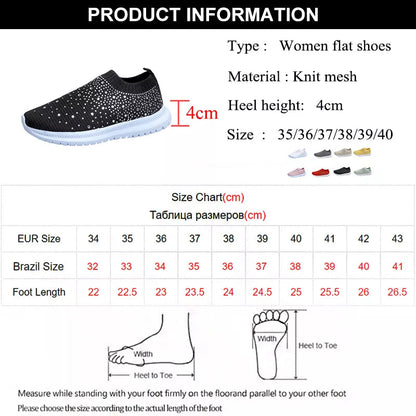 Rimocy Crystal Breathable Mesh Sneaker Shoes for Women Comfortable Soft Bottom Flats Plus Size Slip Casual Shoes Woman