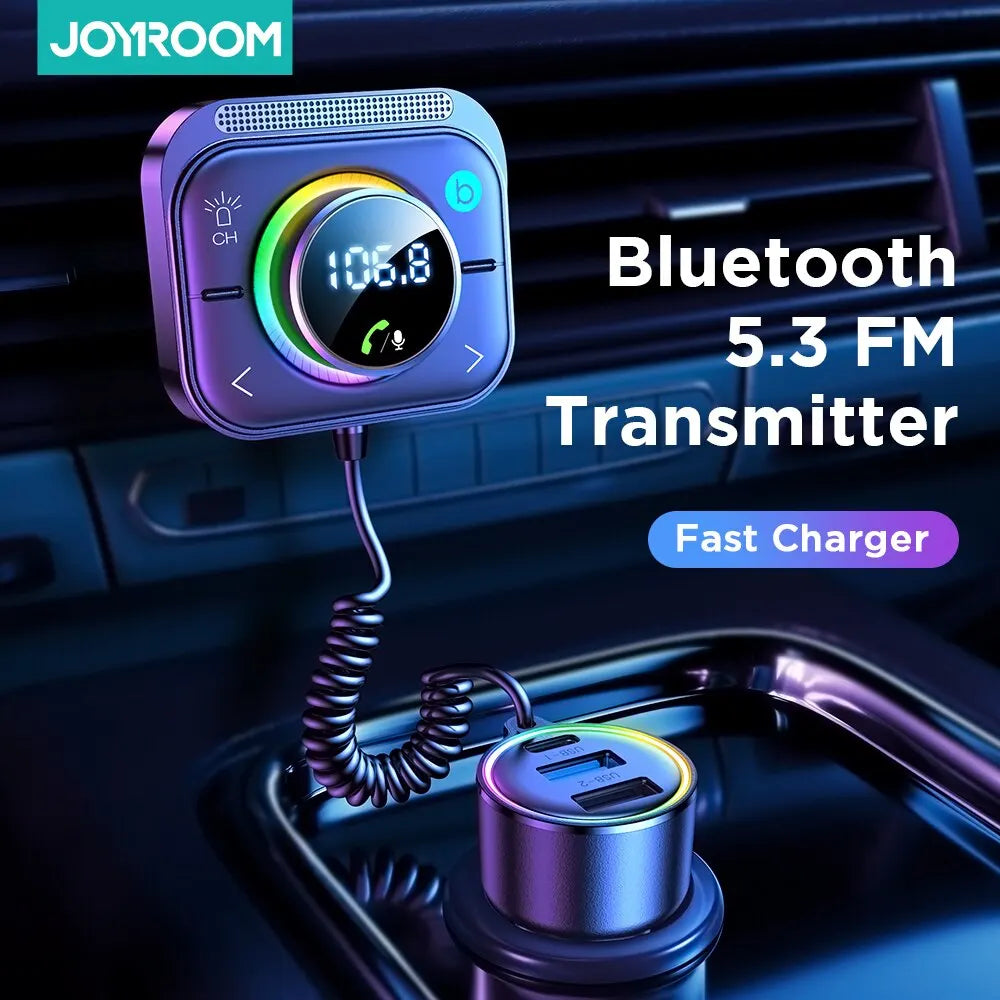 Joyroom Bluetooth 5.3 FM/AUX Bluetooth Car Charger Adapter Air Vent Installation 3 Ports PD&QC 3.0 FM Bluetooth Car Transmitter