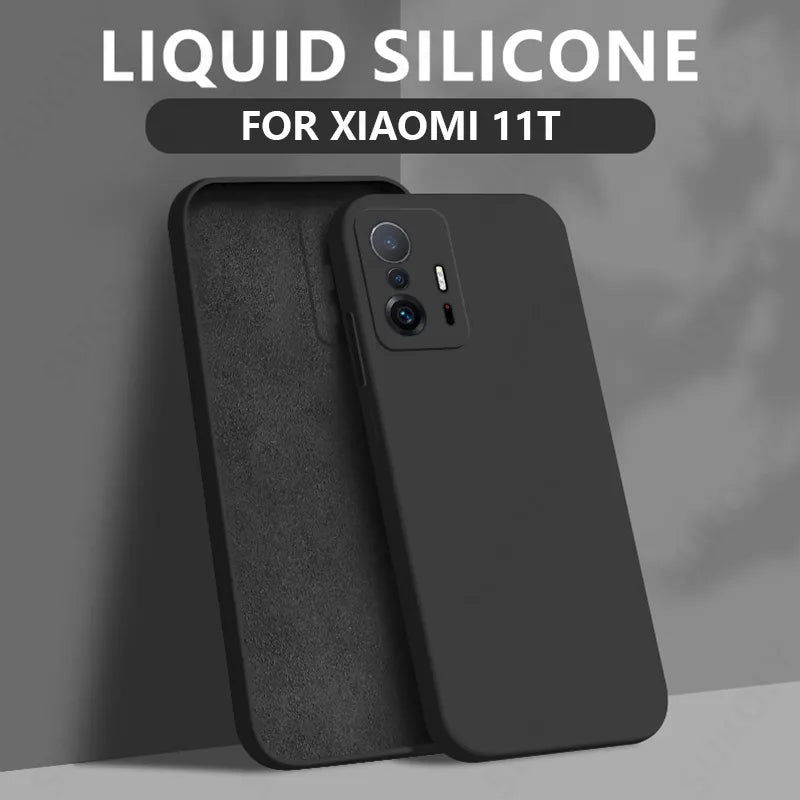 Liquid Silicone Case For Xiaomi Redmi Note 9 8 10 Pro 12 10s 9s 9T Poco X3 NFC M3 F3 X5 Mi 11T 10T 12T Pro Soft Back Cover Black
