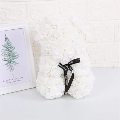 Artificial Flowers 25cm Rose Bear Girlfriend Anniversary Christmas Valentine's Day Gift Birthday Present For Wedding Party White Without Crown